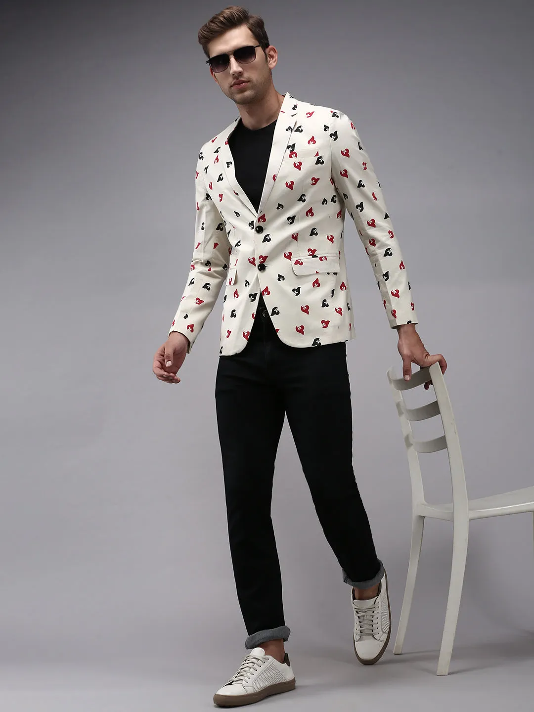 Men Beige Printed Blazer