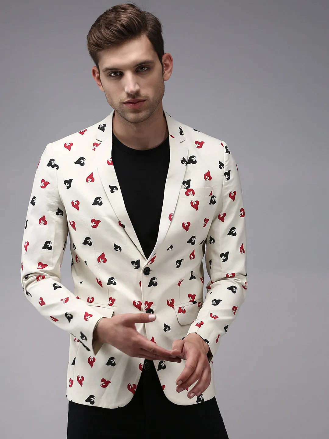 Men Beige Printed Blazer