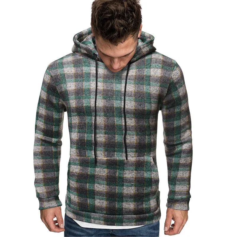 Men Cotton Autumn Hip Hop Plaid Hoodie