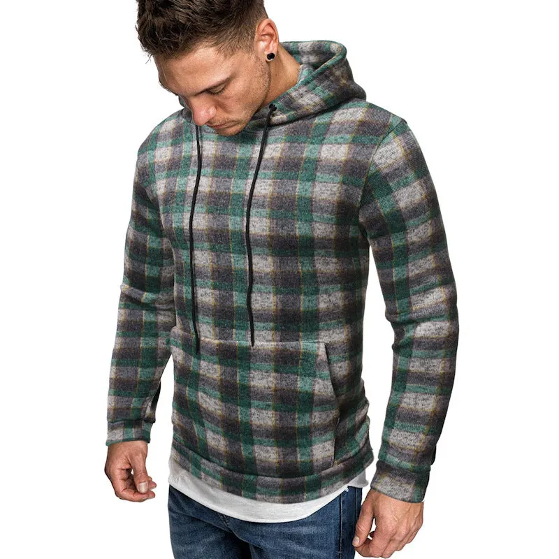 Men Cotton Autumn Hip Hop Plaid Hoodie