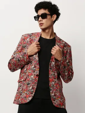 Men Rust Printed Casual Blazers