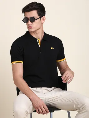 Men's Black Solid Polo T-Shirt