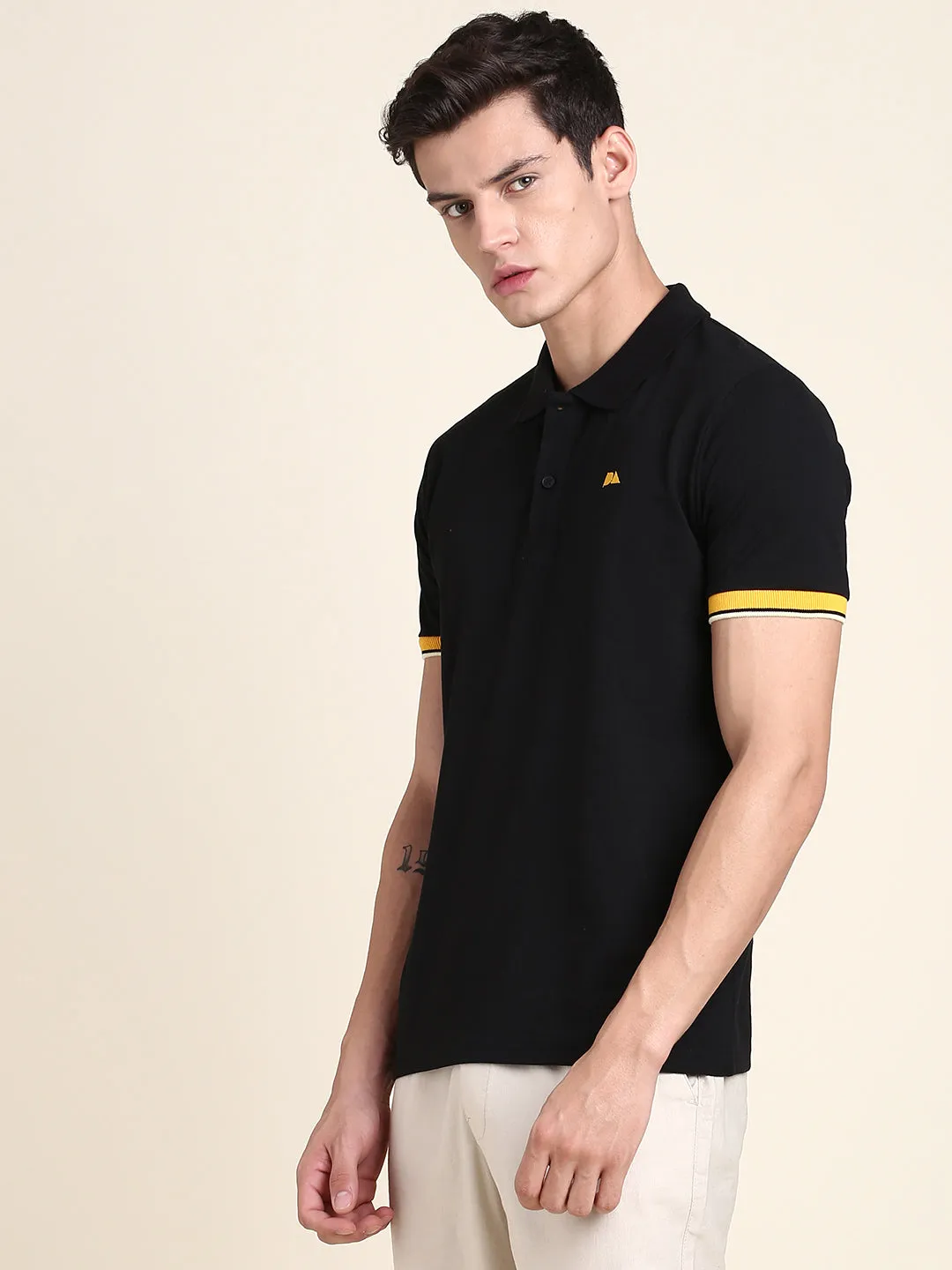 Men's Black Solid Polo T-Shirt