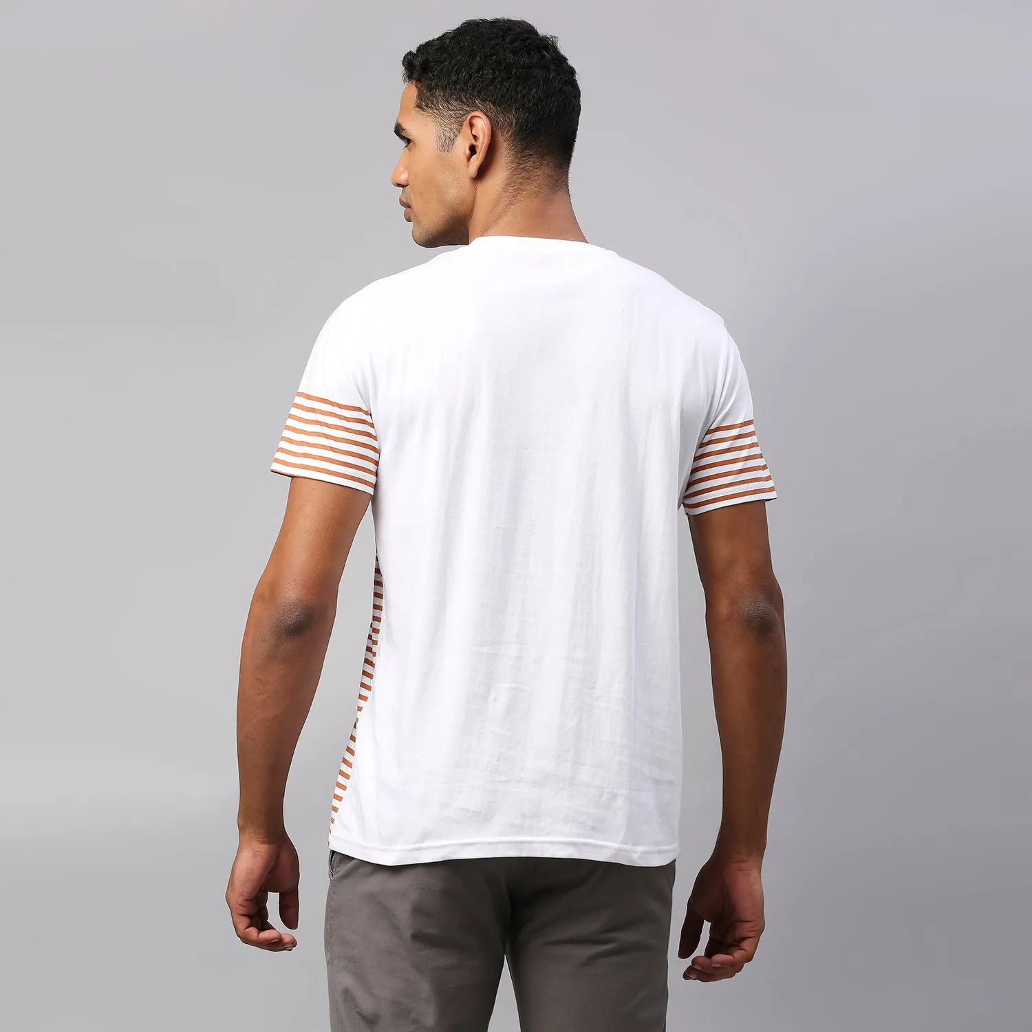 Men's Pure Cotton Striped Half Sleeves Casual T-Shirt (Rust)