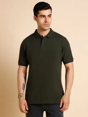 Men's Slim Fit  Solid Olive Polo T-Shirt