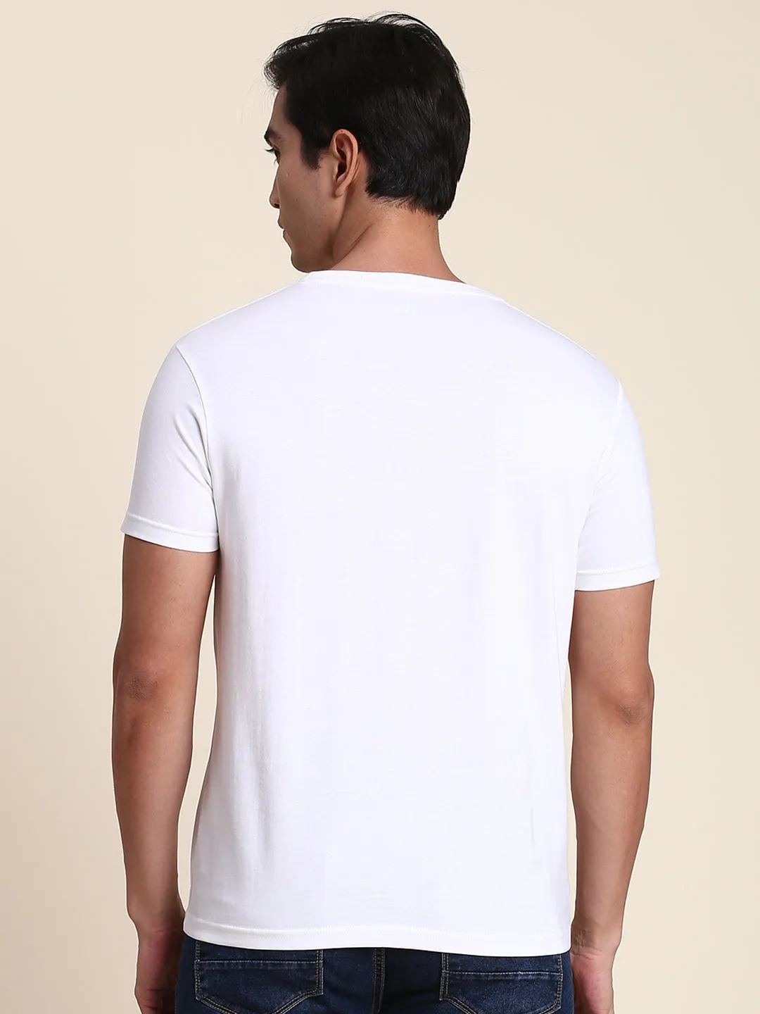 Men's Soft And Stretchy Fabric White Casual Crew Neck Tshirt