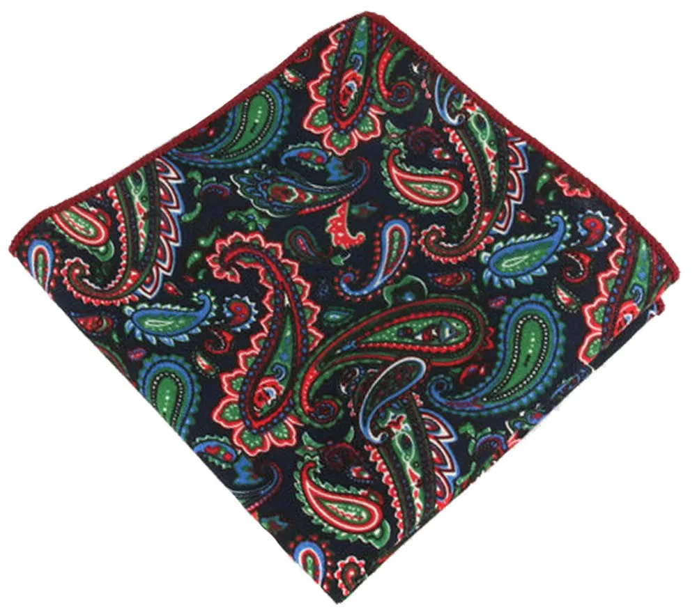 Midnight Blue / Pine Green Paisley Pocket Square - [2017 Spring]