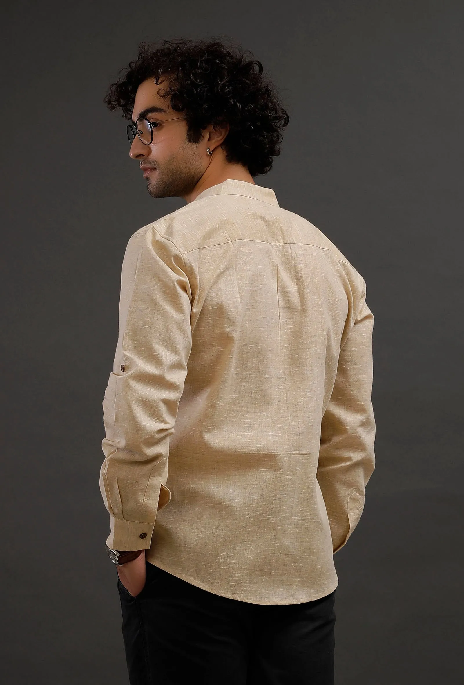 Muted Beige Cotton Slim Fit Shirt