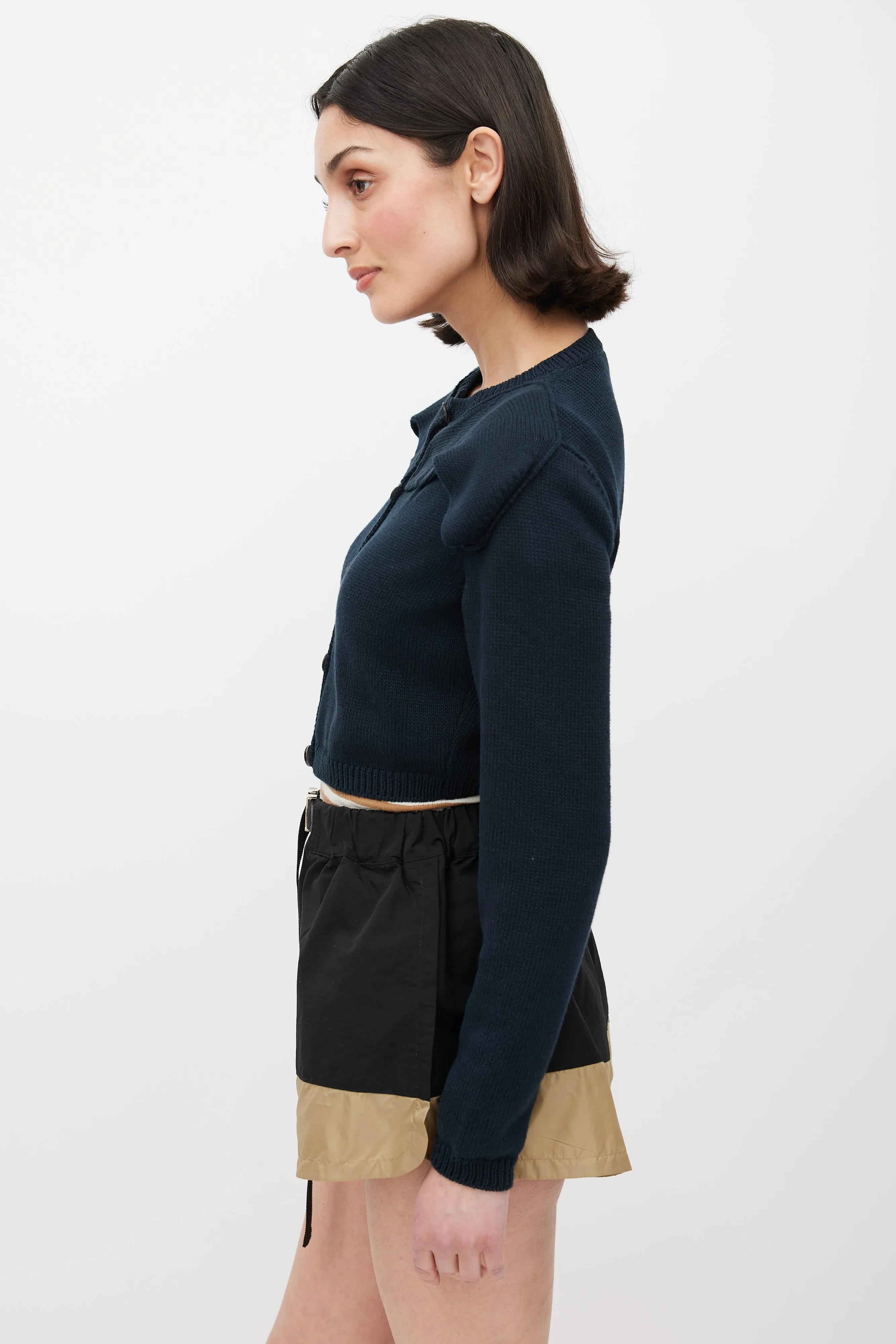 Navy Layered Cropped Cardigan