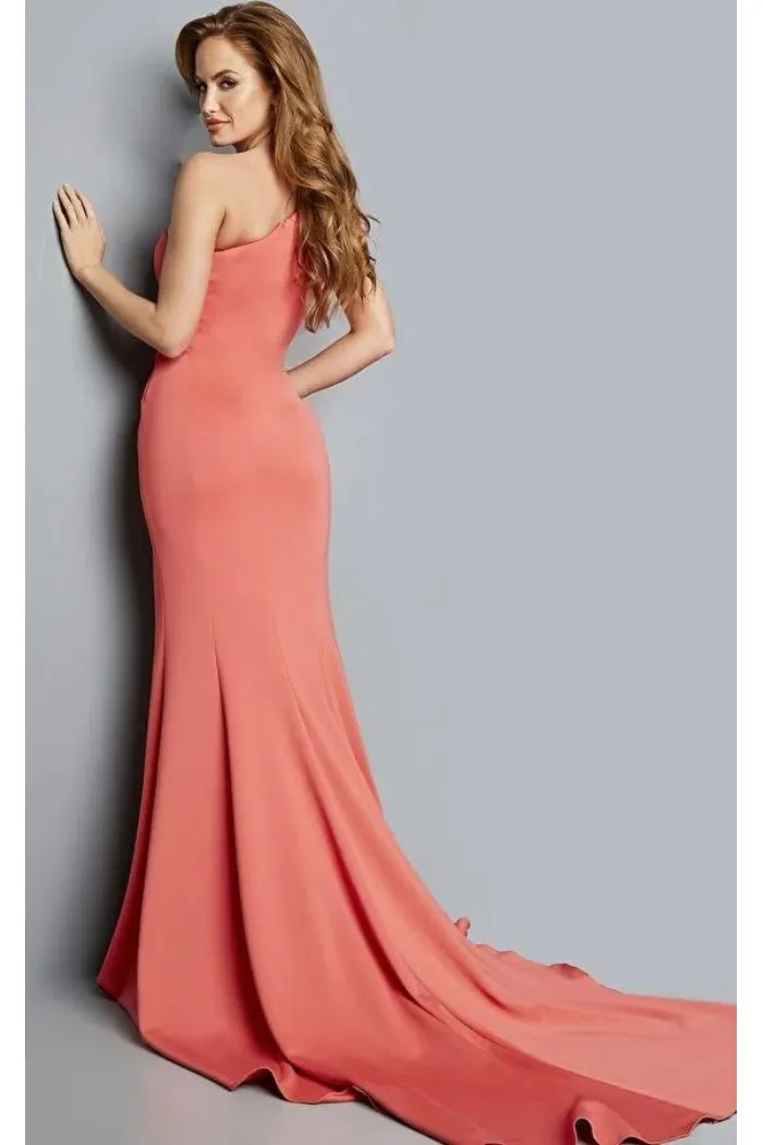 One Shoulder High Slit Evening Gown