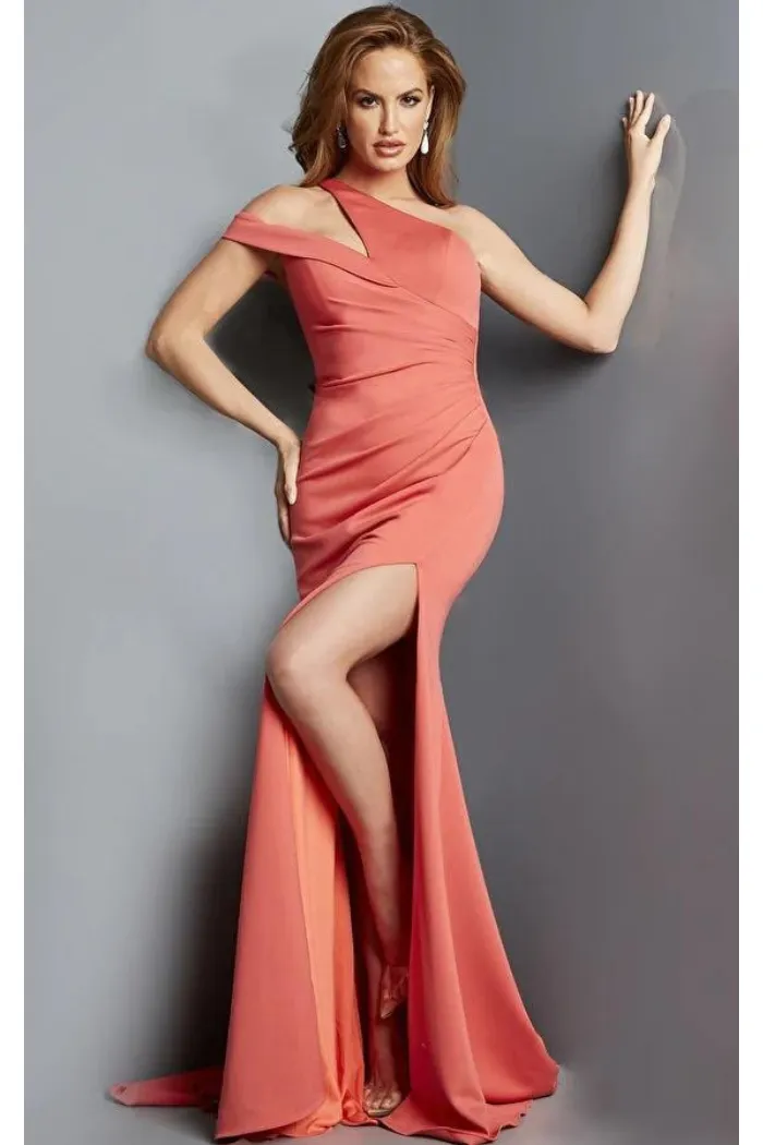 One Shoulder High Slit Evening Gown