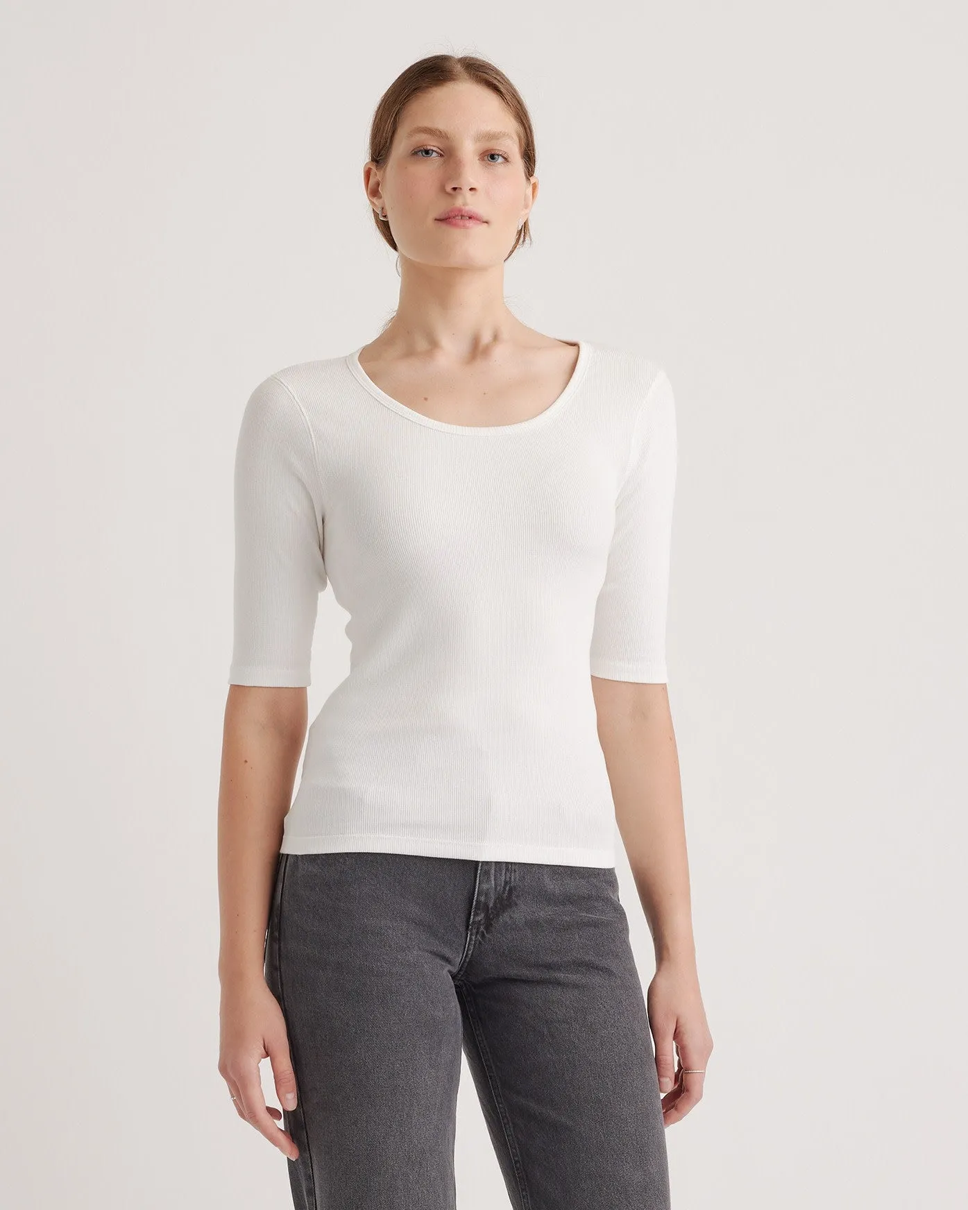 Organic Cotton Micro-Rib Elbow Sleeve Tee