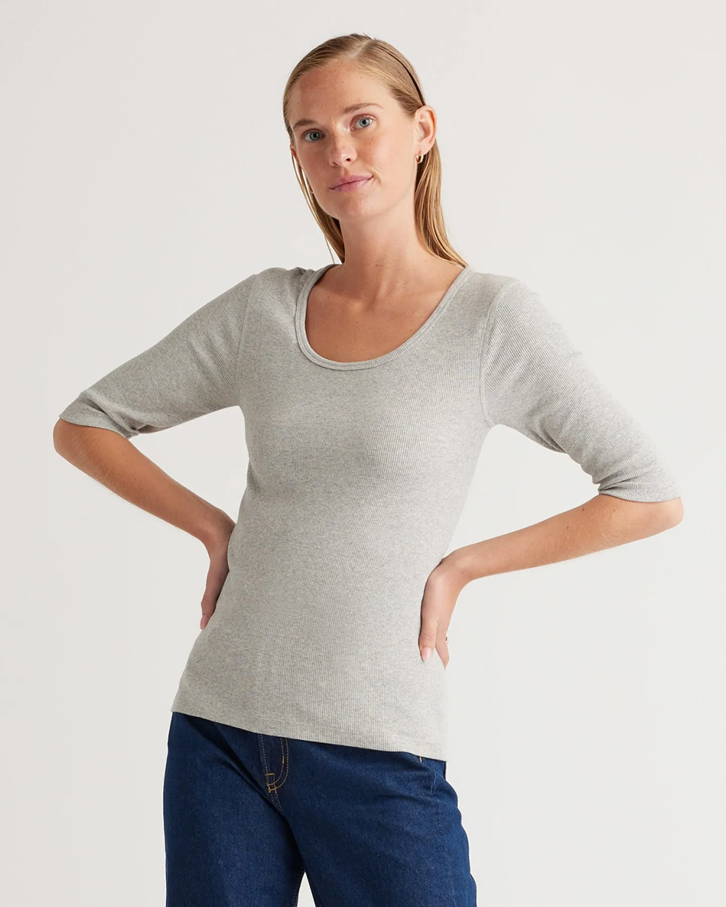 Organic Cotton Micro-Rib Elbow Sleeve Tee