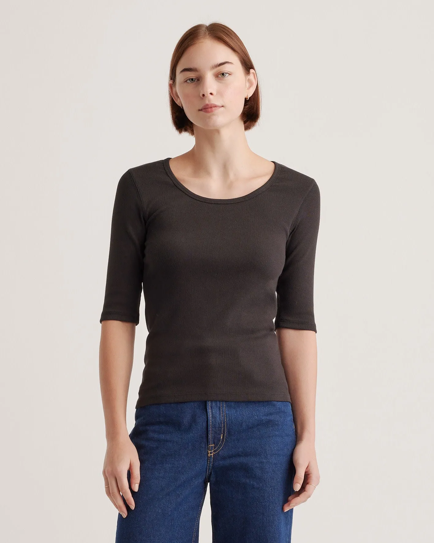 Organic Cotton Micro-Rib Elbow Sleeve Tee