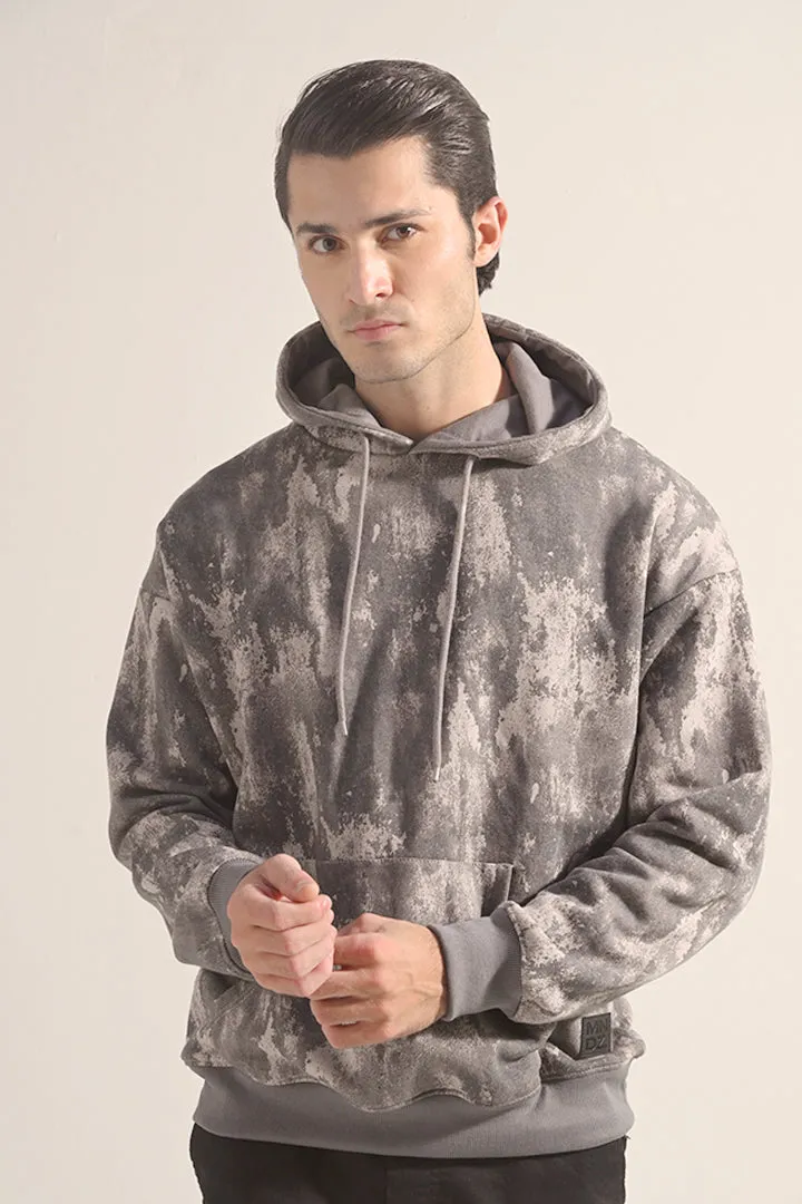 Printed Pullover Hoodie - Grey