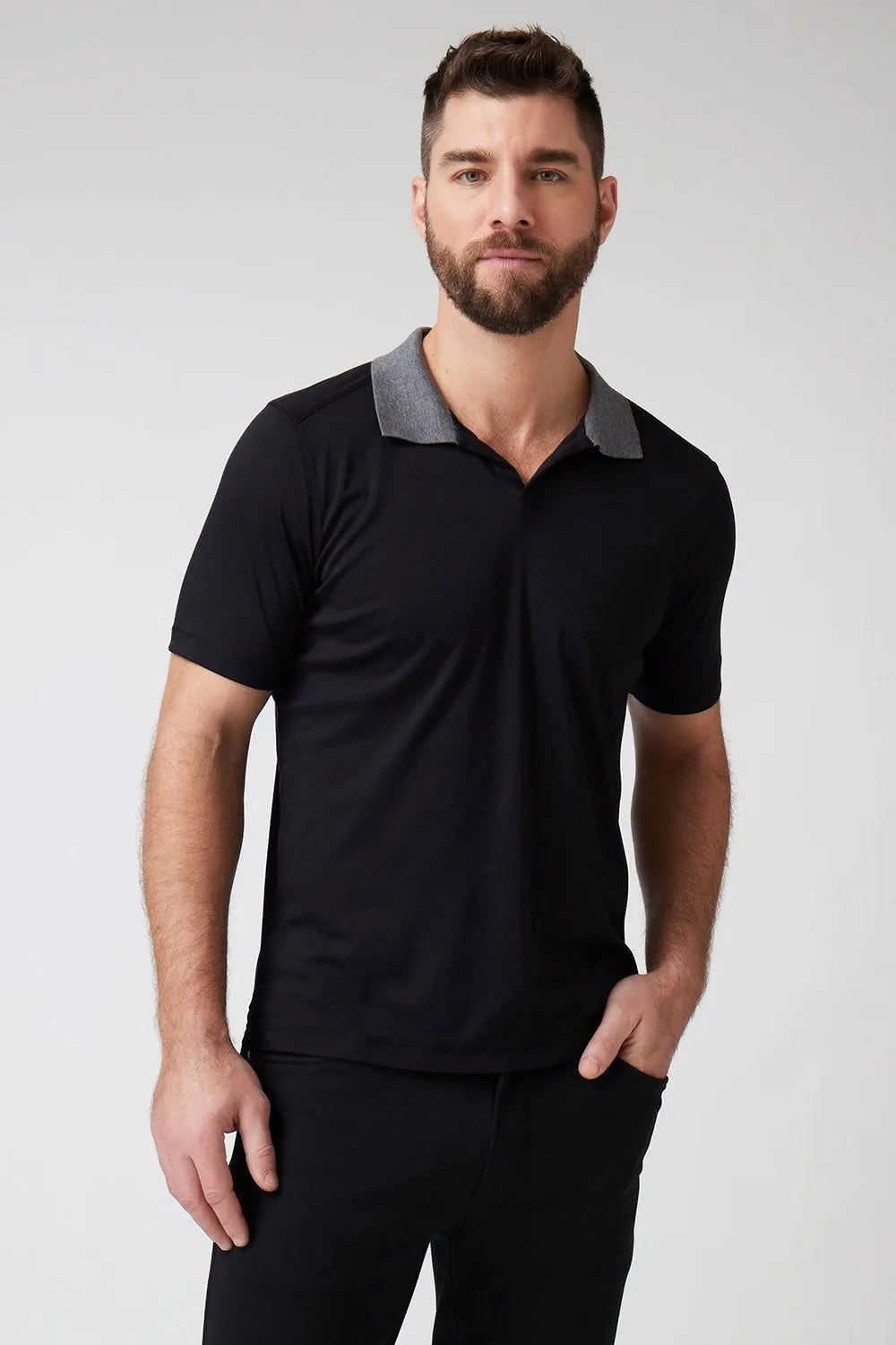 Raffi The Maverick Favorite Ribbed Johnny Collar Polo RW21776  | Black | Aqua Collection