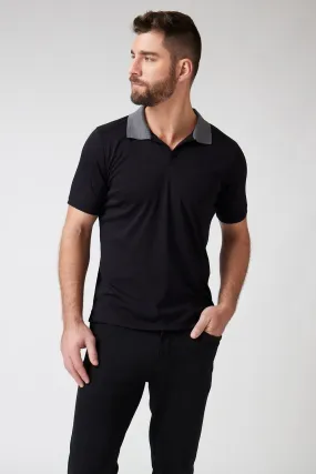 Raffi The Maverick Favorite Ribbed Johnny Collar Polo RW21776  | Black | Aqua Collection