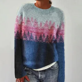 Round Neck Color Block Loose Knit Sweater