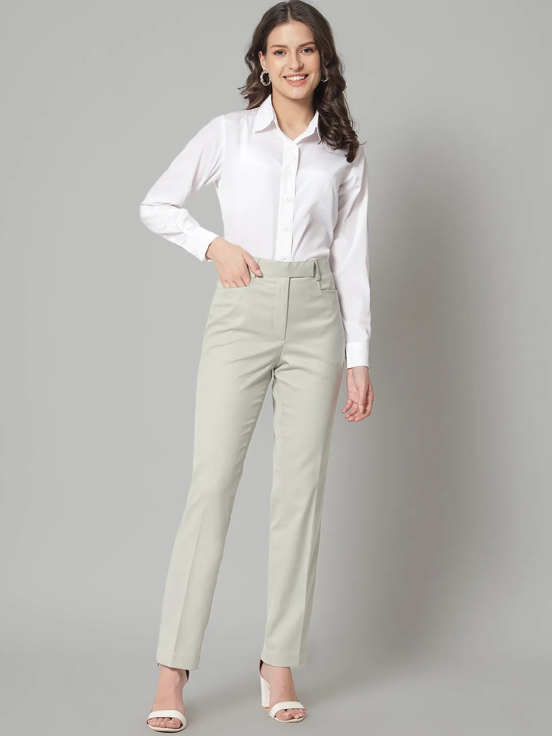 Sage Green Poly Cotton Formal Trouser