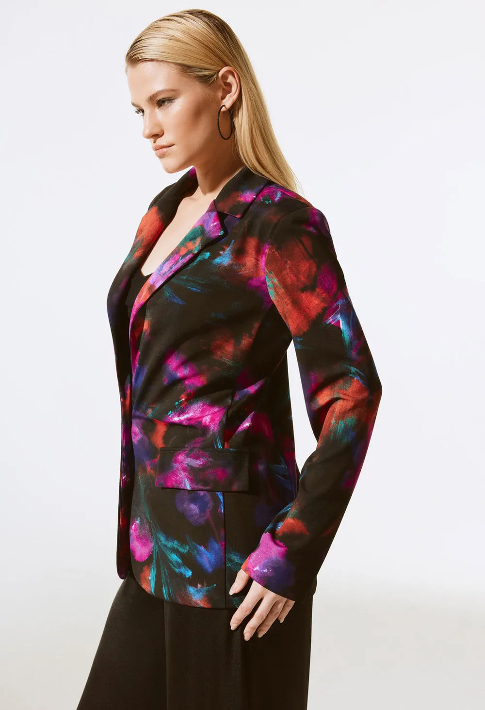 Silky Knit Floral Print Straight Blazer