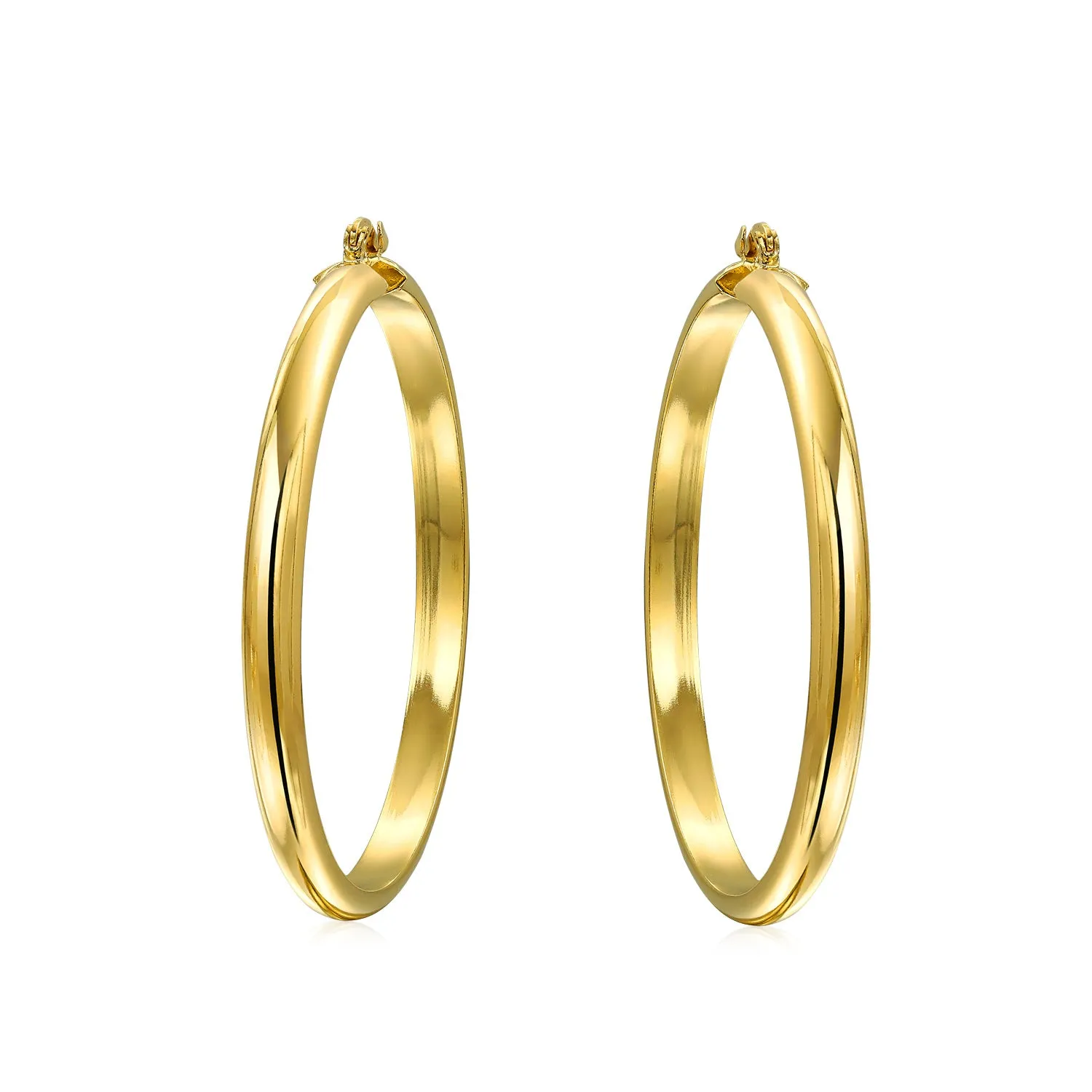 Simple Statement Hoop Huggie Earrings 18K Gold Plated 2.5 Inch Diameter