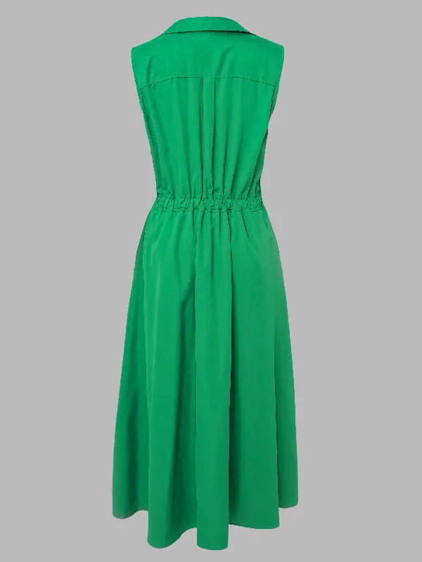 Sleeveless Solid Color Trendy Lapel Midi Dresses