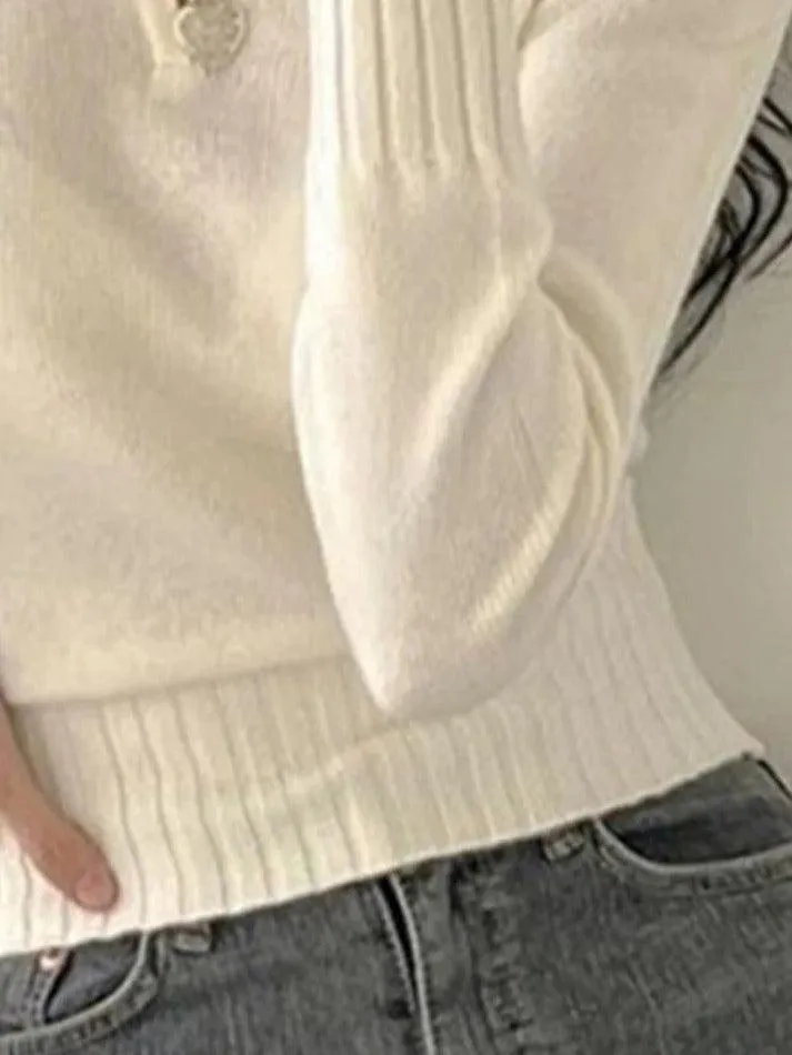 Solid Color V Neck Slim Short Polo Sweater