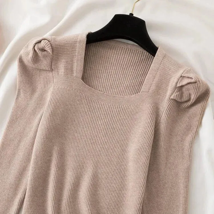 Square Collared Women Knitwear Sweaters