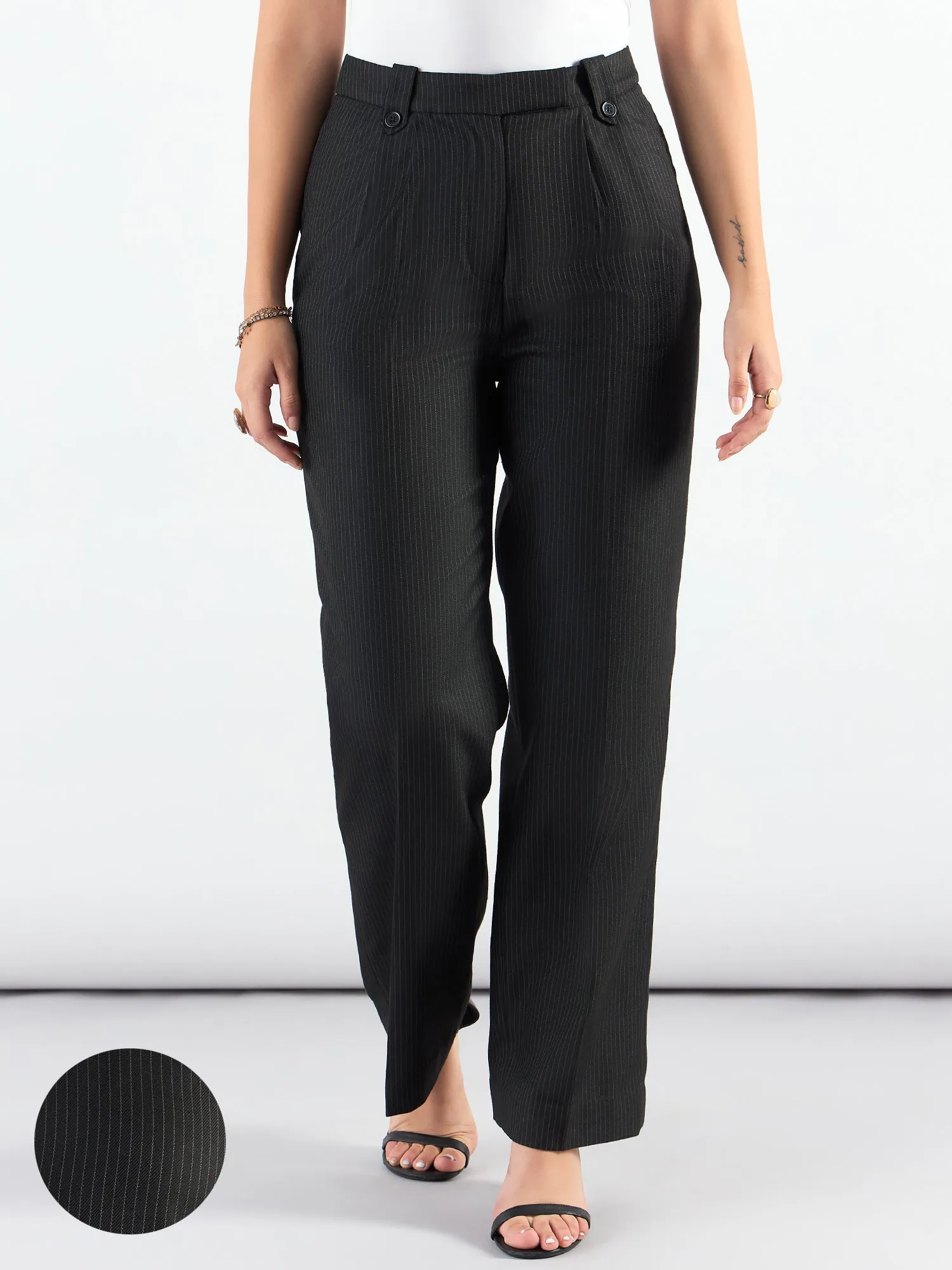 Striped High Waist Pleated Trouser