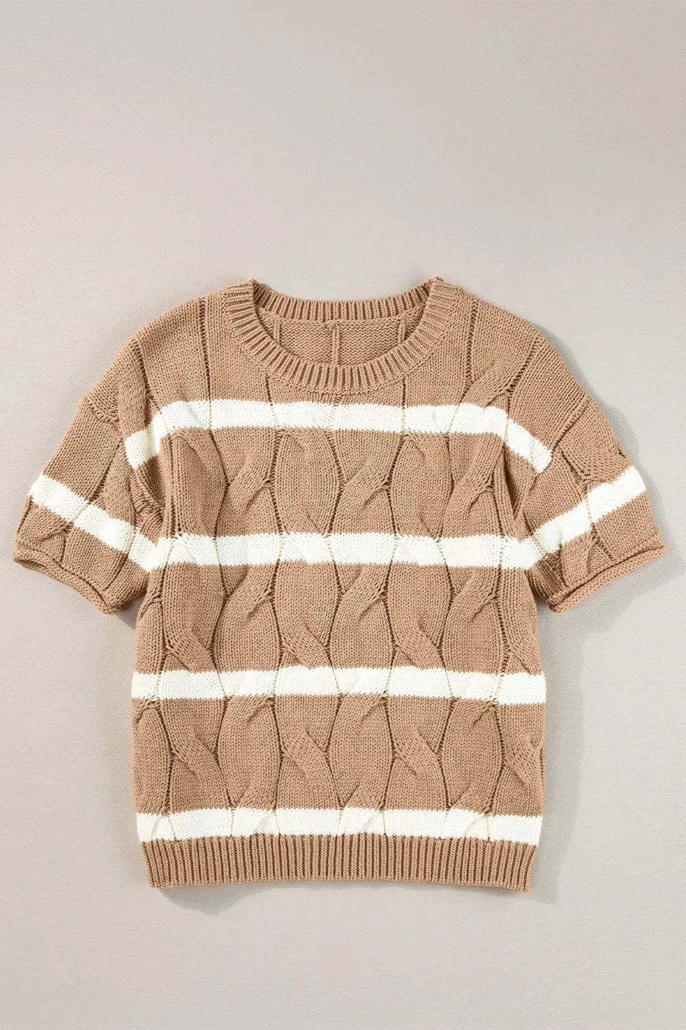 Striped Round Neck Short Sleeve Sweater