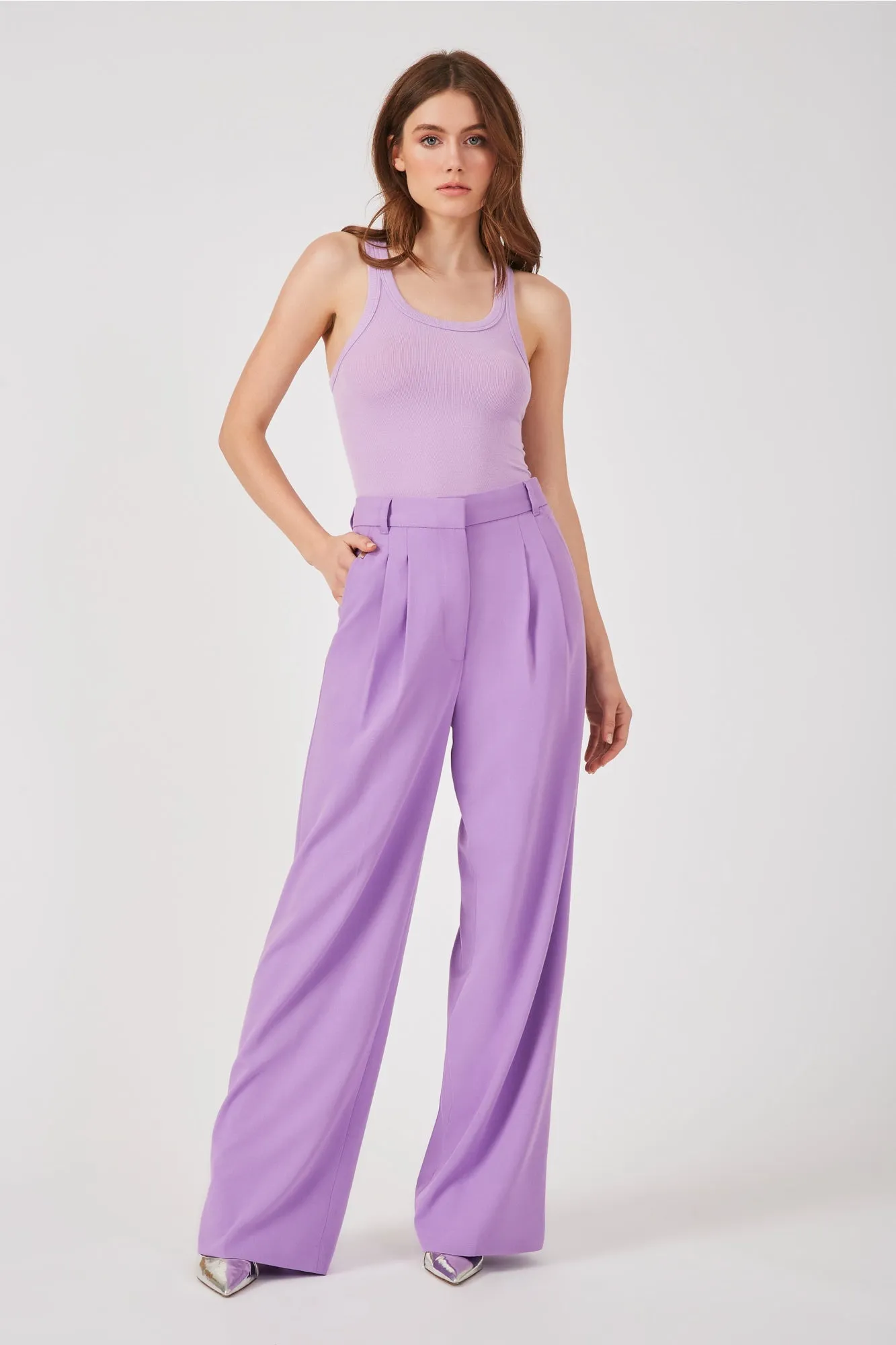 The Maccaden - Radiant Orchid Pleated Viscose Trouser