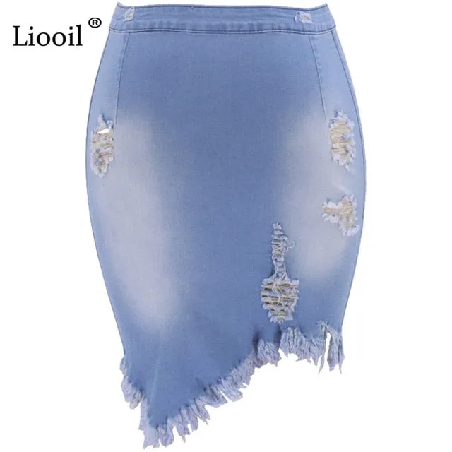 Trendy Asymmetric Denim High Waist Skirt