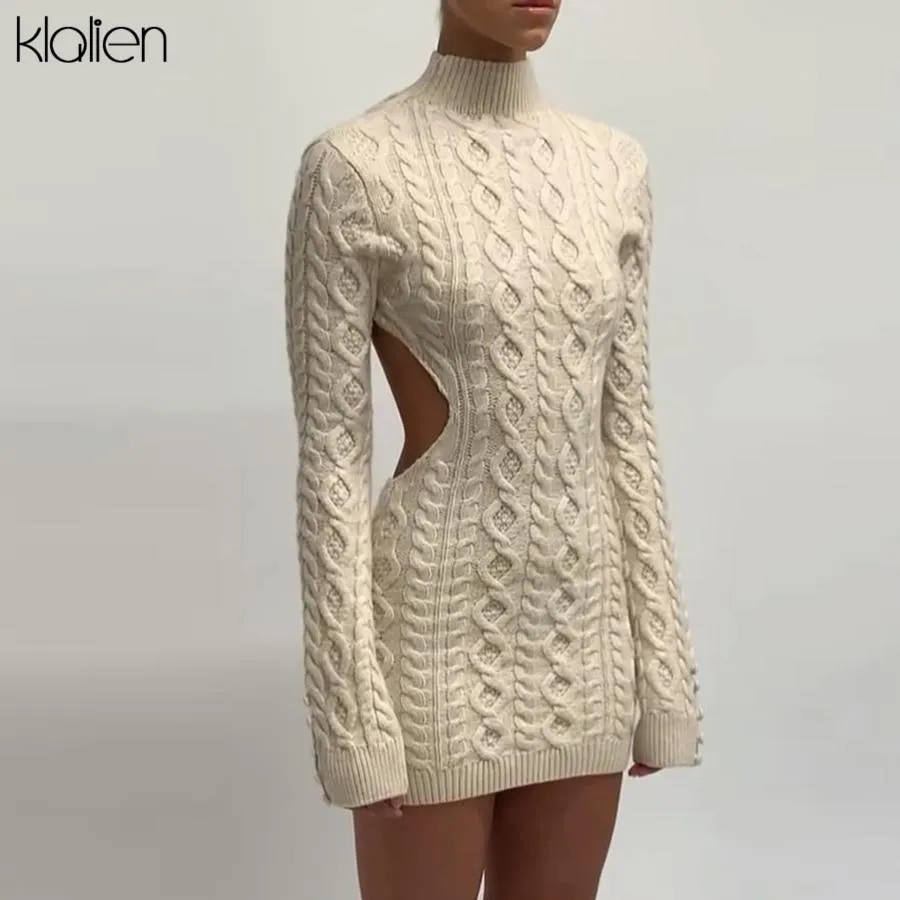 Trendy Long Sleeve Turtleneck Sweater Dress