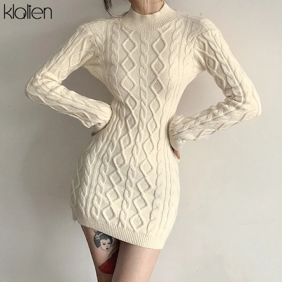 Trendy Long Sleeve Turtleneck Sweater Dress