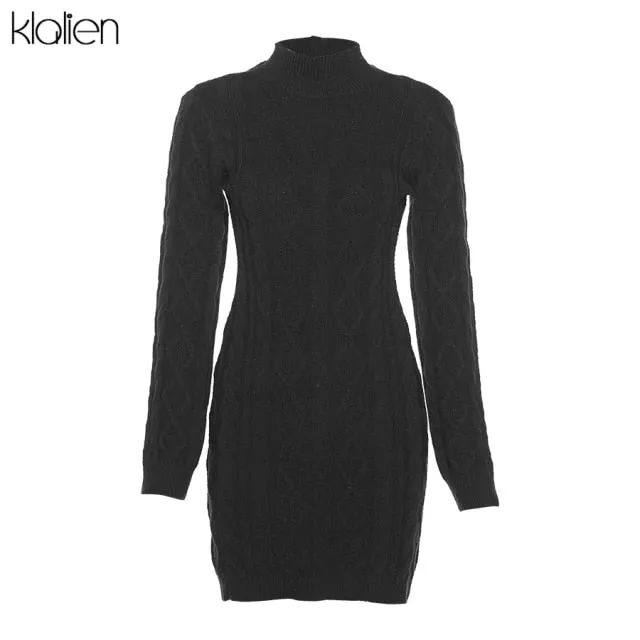 Trendy Long Sleeve Turtleneck Sweater Dress