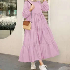 Trendy Round Neck Pleated Dress