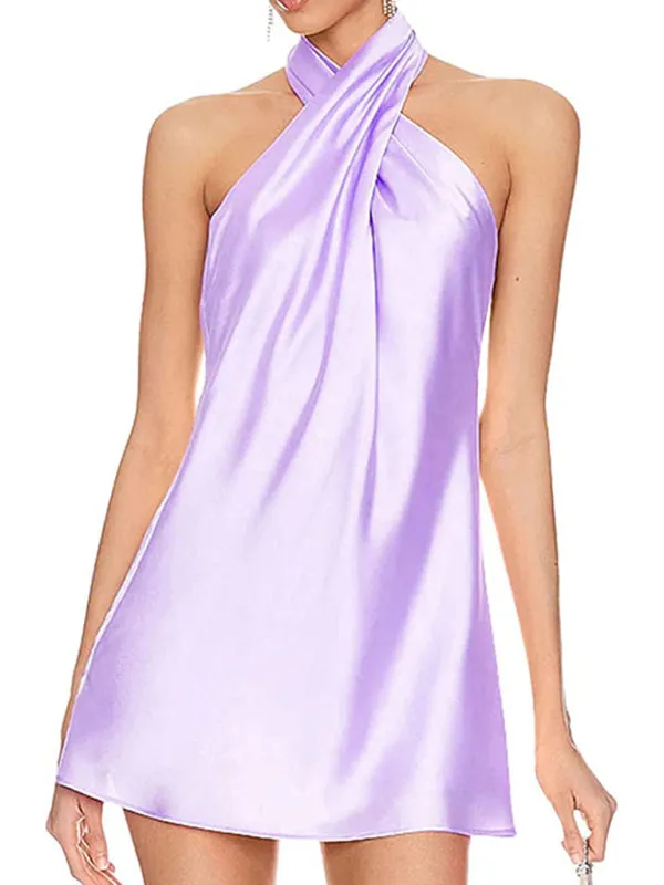 Trendy Satin Halter Neck Party Dress