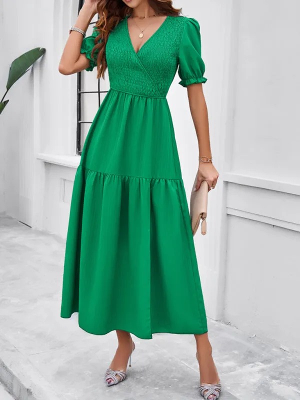 Trendy Smocked Bodice A-Line Midi Dress