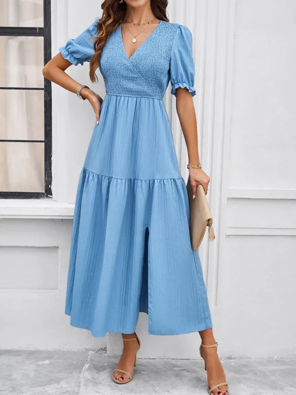 Trendy Smocked Bodice A-Line Midi Dress