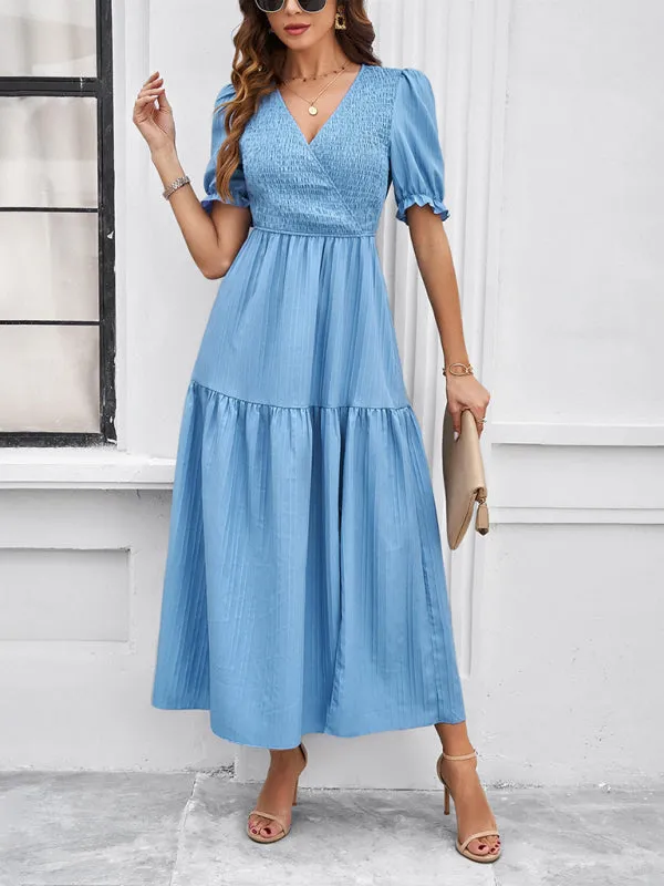 Trendy Smocked Bodice A-Line Midi Dress