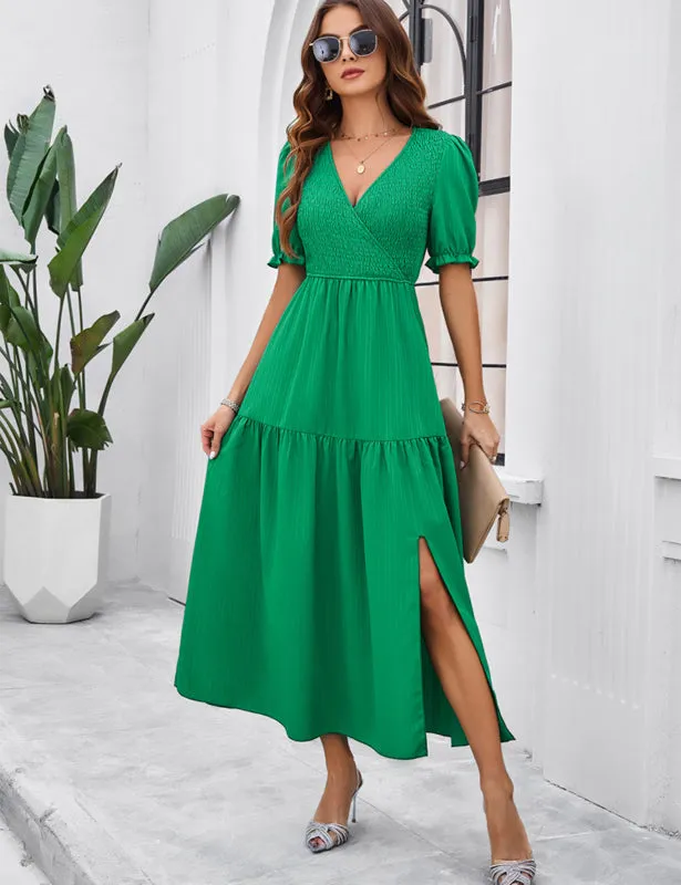 Trendy Smocked Bodice A-Line Midi Dress