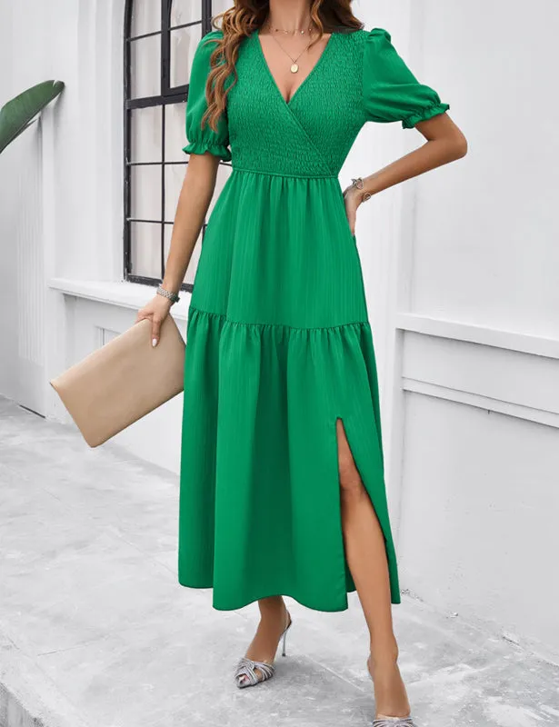 Trendy Smocked Bodice A-Line Midi Dress