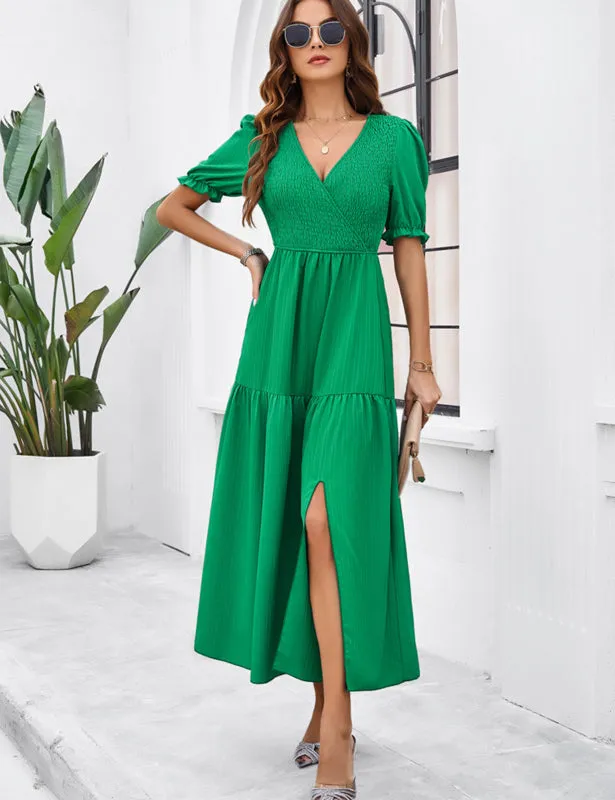 Trendy Smocked Bodice A-Line Midi Dress