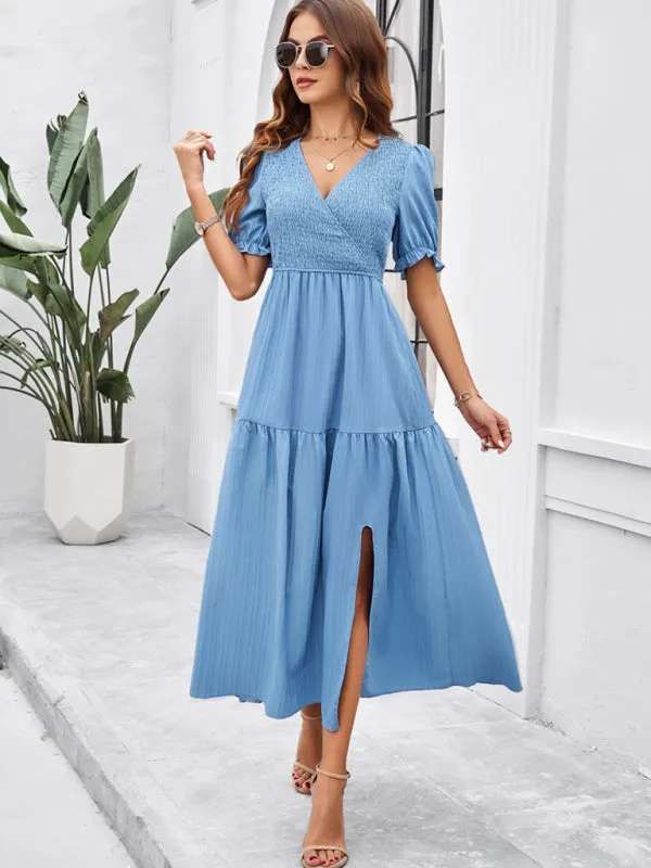 Trendy Smocked Bodice A-Line Midi Dress