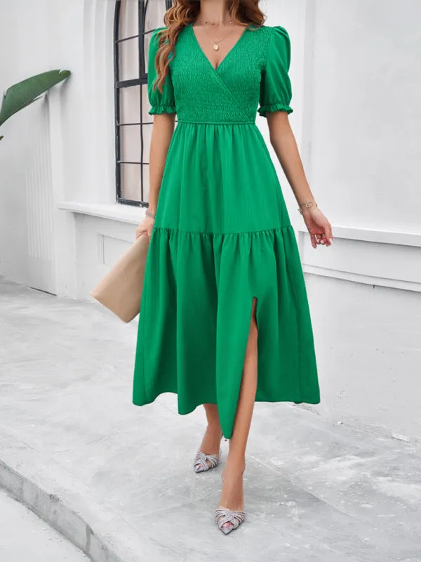 Trendy Smocked Bodice A-Line Midi Dress