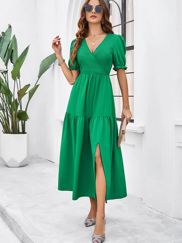 Trendy Smocked Bodice A-Line Midi Dress