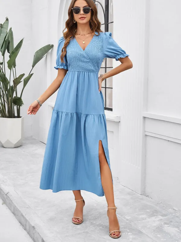 Trendy Smocked Bodice A-Line Midi Dress