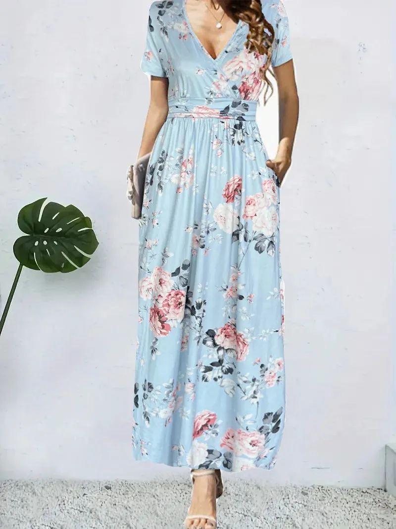 Trendy Surplice Floral Midi Dress for Casual Chic