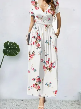 Trendy Surplice Floral Midi Dress for Casual Chic