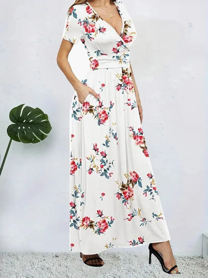 Trendy Surplice Floral Midi Dress for Casual Chic